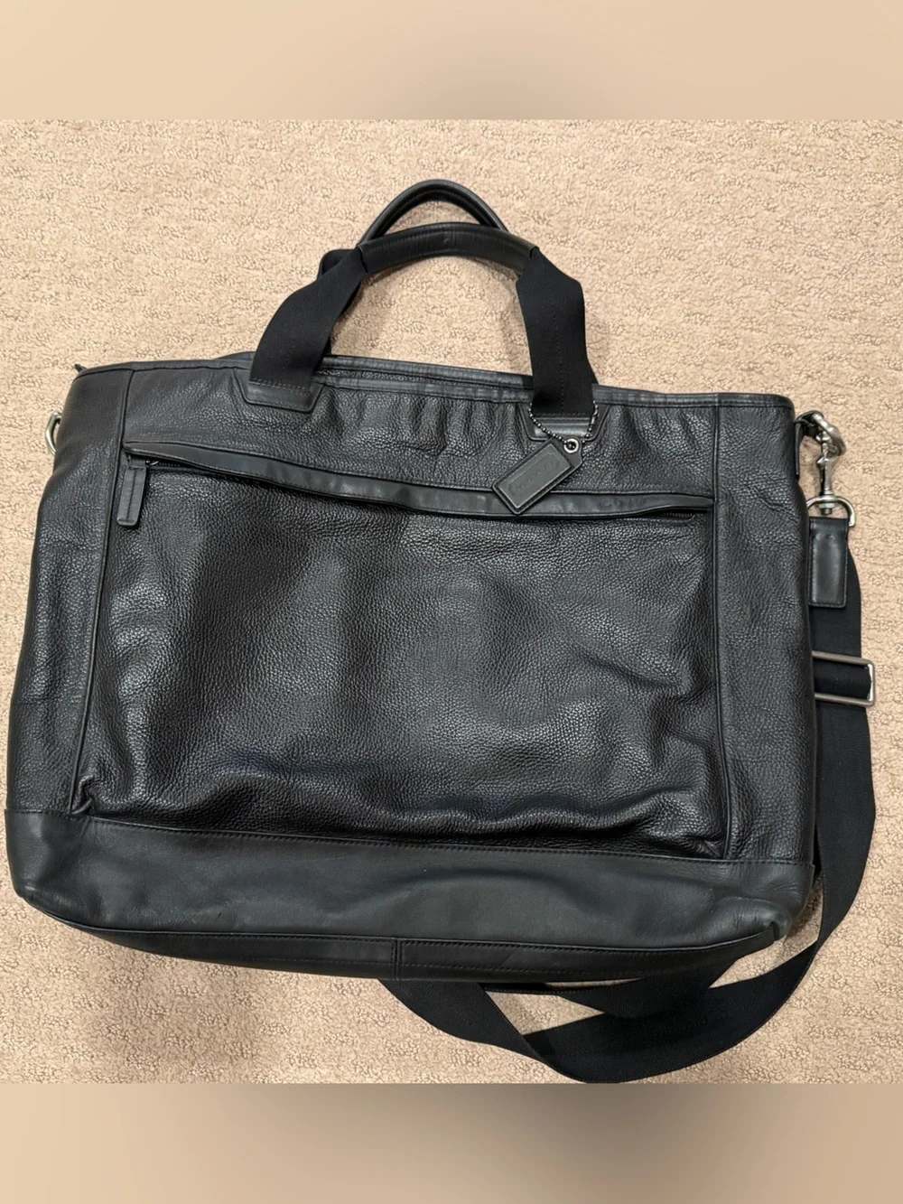 Coach Black Leather Laptop Briefcase with Shoulder Strap